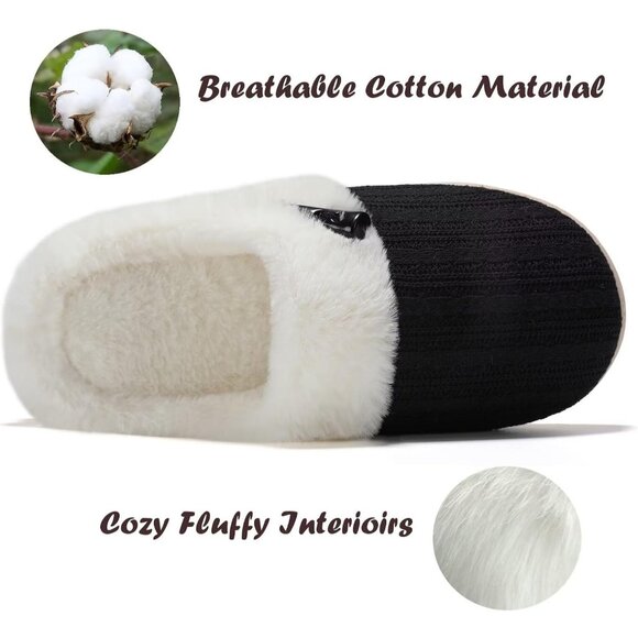 Women's Black Scuff Fuzzy Faux Fur Lining Memory Foam Warm Plush Slippers Shoes - Picture 3 of 9